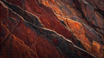 Orange Brown Rock Texture with Cracks Rough Mountain Surface Close-Up photo