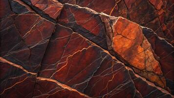 Dark Red Orange Rock Texture with Cracks Rough Mountain Surface Close-Up photo