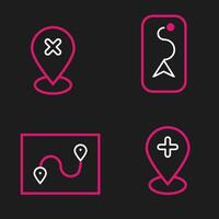 Set line Medical location with cross, Route, City map navigation vector