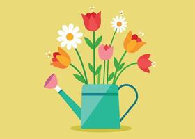 Charming Easter watering can bursting with beautiful fresh blooms vector