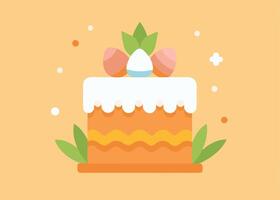 Carrot cake with cream cheese frosting and Easter decoration vector