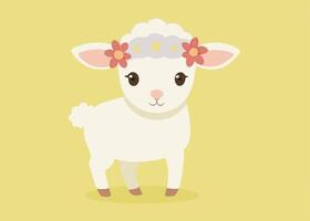 Cute little lamb with a floral crown in soft sunlight vector