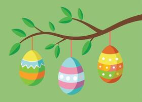 Colorful Easter eggs hanging from a tree in spring vector