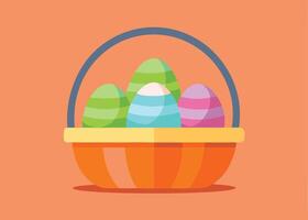 Pastel Easter basket overflowing with beautifully decorated eggs vector