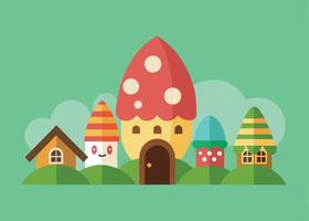 Whimsical Easter village with tiny colorful decorated eggs vector