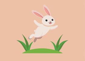 Happy bunny joyfully leaping over green springtime meadow vector