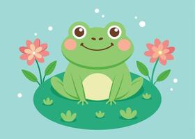 Happy frog sitting peacefully on a lily pad in water vector