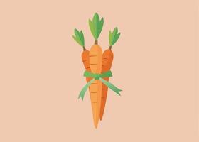 Bunch of carrots tied with ribbon on peach background vector