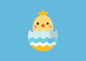Happy Easter chick hatching from decorated egg vector