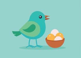 Bird creating a small nest with pastel Easter eggs vector