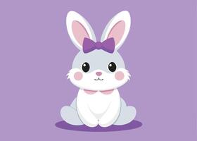 Bunny with pink bow sitting on lavender field vector