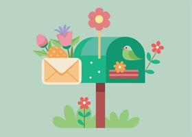 Mailbox overflowing with Easter greetings and decorations vector