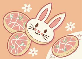 Delicious bunny shaped cookies decorated with pastel icing vector