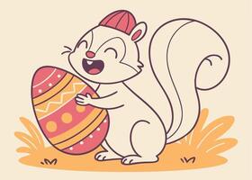 Squirrel holding a bright Easter egg in forest vector
