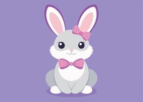 Easter bunny with pink bow in lavender field vector
