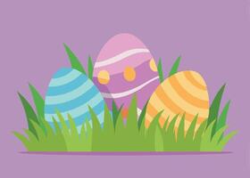 Meadow filled with colorful Easter eggs for spring vector