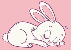 Cozy sleeping bunny curled up on soft pink pillow vector