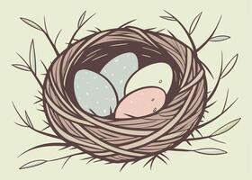 Nesting bird eggs in soft pastel tones for festive design vector