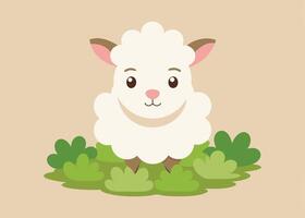 Lamb sitting in clover field on warm spring day vector
