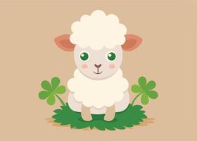 Lamb sitting peacefully in clover field on spring day vector