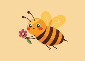 Spring bee carrying tiny flower for easter design vector