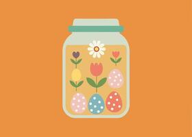 Easter mason jar with tiny eggs for spring decor vector