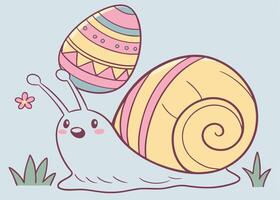 Cute snail carrying colorful Easter egg on back vector