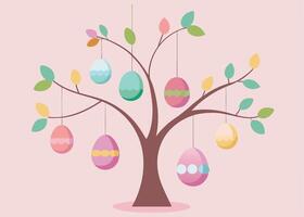 Easter tree decorated with hanging eggs for spring season vector