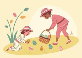 Exciting Easter egg hunt with colorful eggs on grass vector