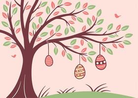 Decorative spring tree with hanging Easter egg ornaments vector