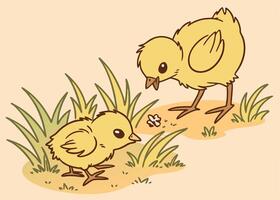 Springtime baby chicks playing in the grass on Easter vector
