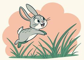 Energetic rabbit bouncing across sunny springtime meadow vector