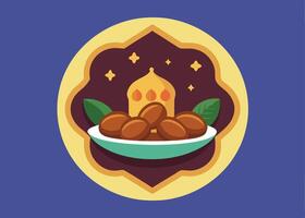 Dates and nuts on Ramadan-themed decorative plate for Iftar vector
