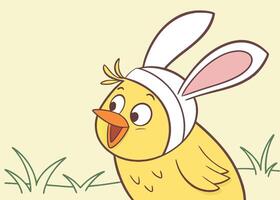 Smiling chick with bunny ears enjoying festive spring vector