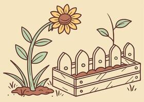 Sunflower sprouting in a garden under soft sunlight vector