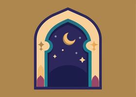 Islamic arch frame with crescent moon for Ramadan vector