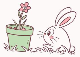 Fluffy bunny tail playfully peeking out of flower pot vector