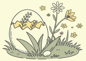 Cracked eggshell transformed into a decorative floral planter vector