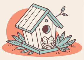 Charming tiny birdhouse with pastel eggs inside vector