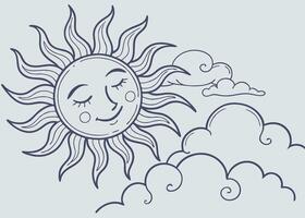 Happy sunshine with soft fluffy clouds in blue sky vector