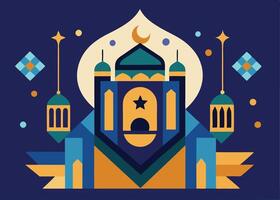 Islamic geometric patterns with Ramadan-themed design elements vector