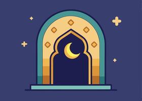 Islamic arch frame with Ramadan crescent moon design vector