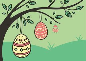 Easter eggs suspended from tree branches in spring vector