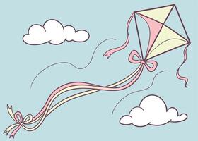 Playful kite floating with pastel ribbons in spring vector