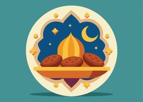 Dates and nuts on a decorative Ramadan plate vector