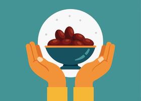 Ramadan hands holding dates for iftar meal celebration vector