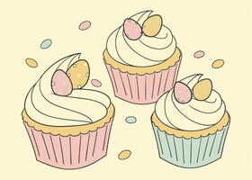 Easter cupcakes decorated with tiny eggs for spring celebration vector