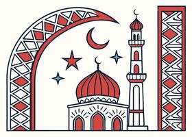 Islamic arch frame with Ramadan crescent moon red design vector