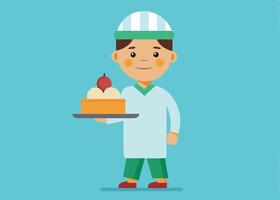 Moslem boy with Ramadan sweets on tray vector