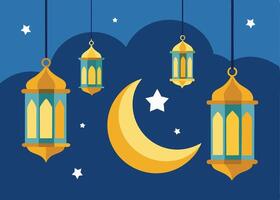 Hanging lanterns with crescent moon for Ramadan celebration vector